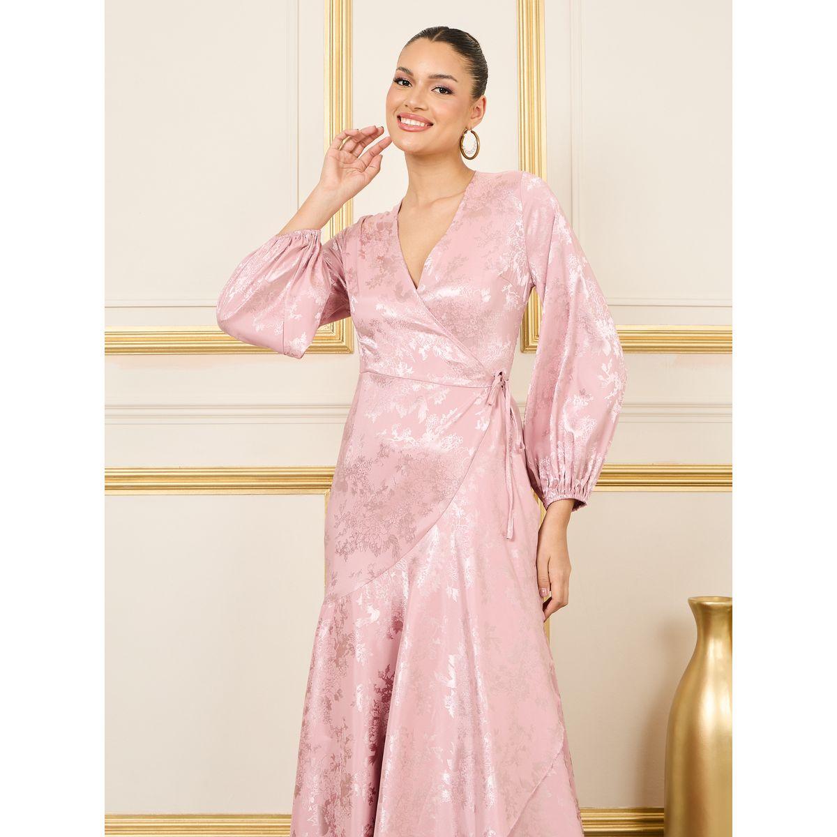 Styli Jacquard Asymmetric Hem A-Line Wrap Maxi Dress-women-clothing-dresses-image-2