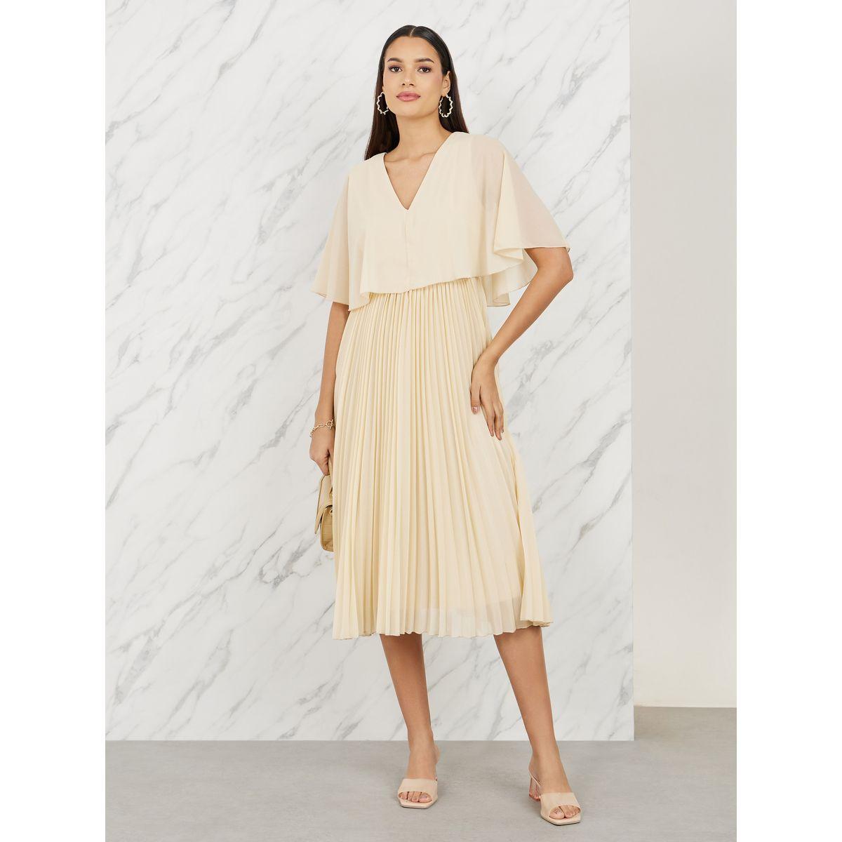 فستان ميدي بكسرات واكمام كيب-women-clothing-dresses-image-1