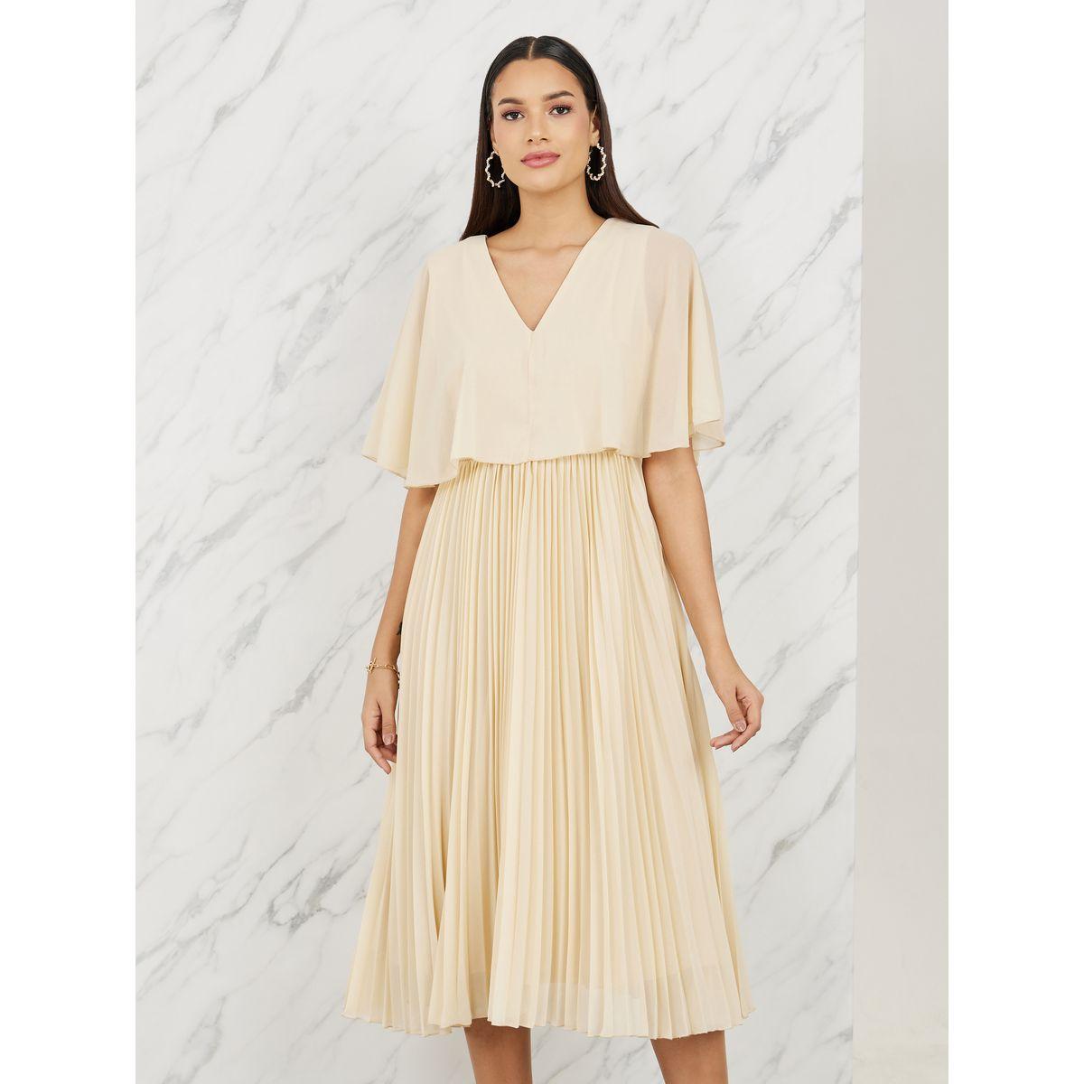 فستان ميدي بكسرات واكمام كيب-women-clothing-dresses-image-2