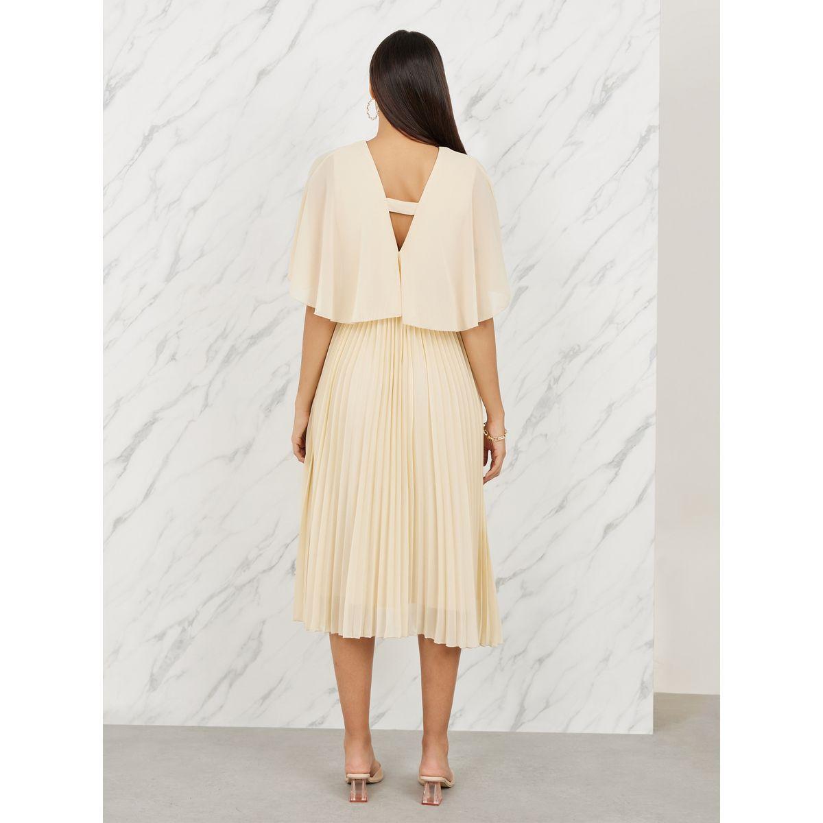 فستان ميدي بكسرات واكمام كيب-women-clothing-dresses-image-4