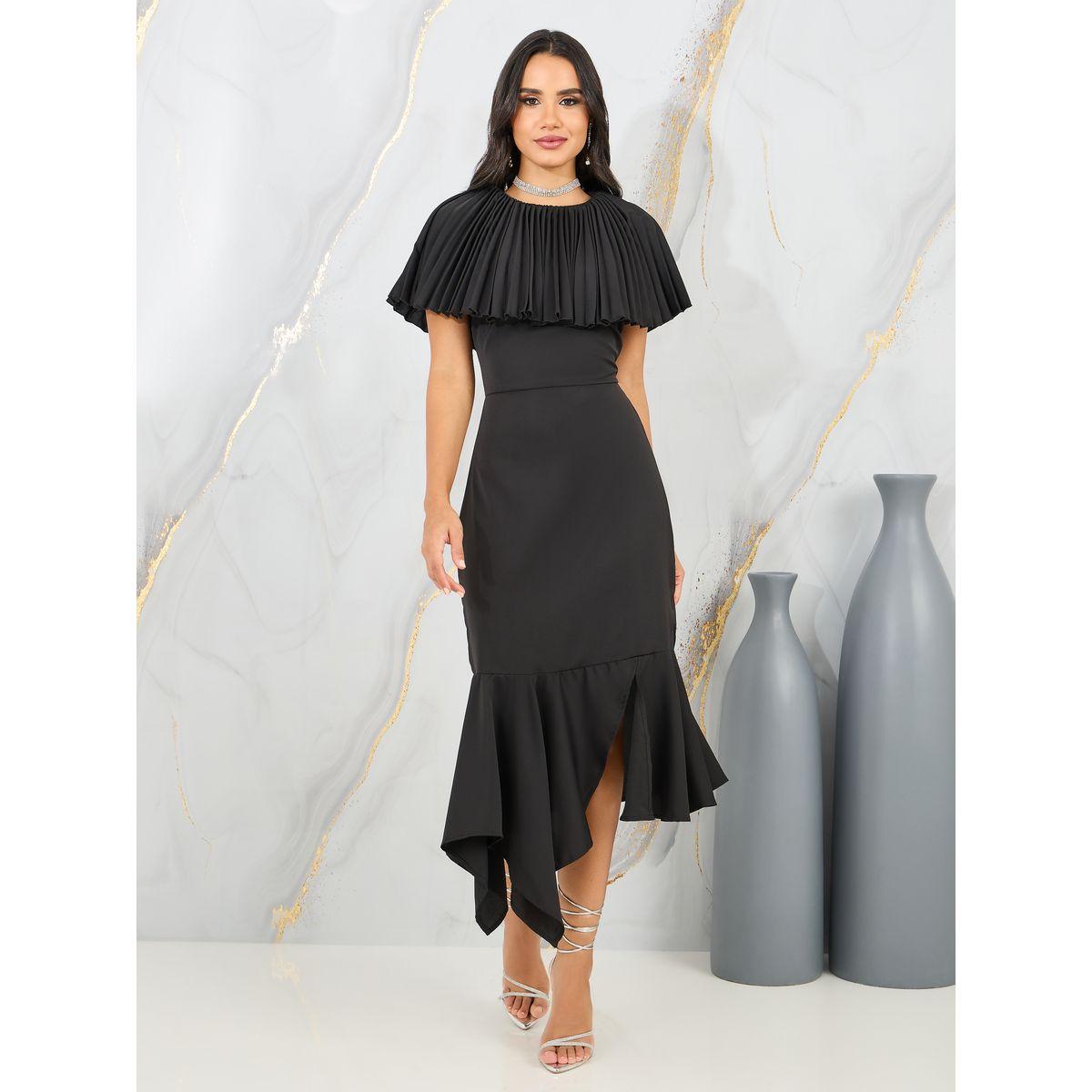 Styli Pleated Cape Sleeves Bodycon Midi Dress-women-clothing-dresses-image-1