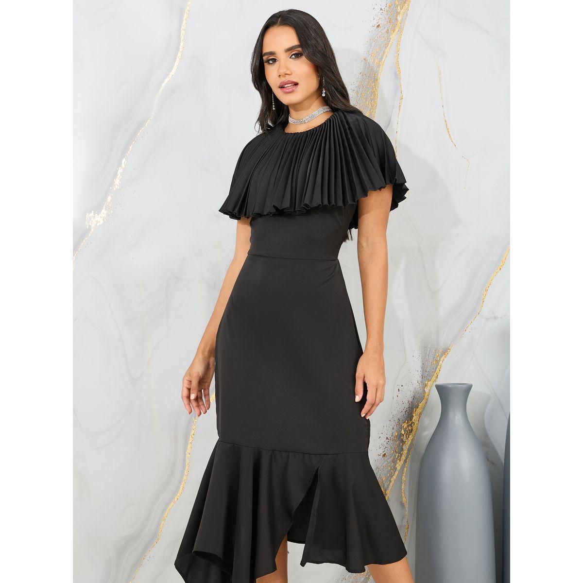 Styli Pleated Cape Sleeves Bodycon Midi Dress-women-clothing-dresses-image-2