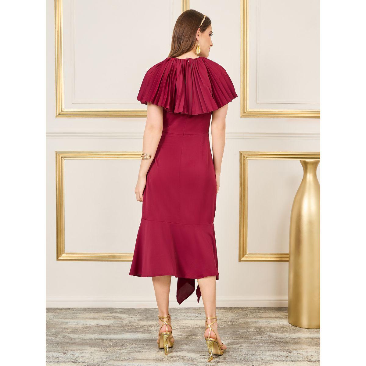 Styli Pleated Cape Sleeves Bodycon Midi Dress-women-clothing-dresses-image-4