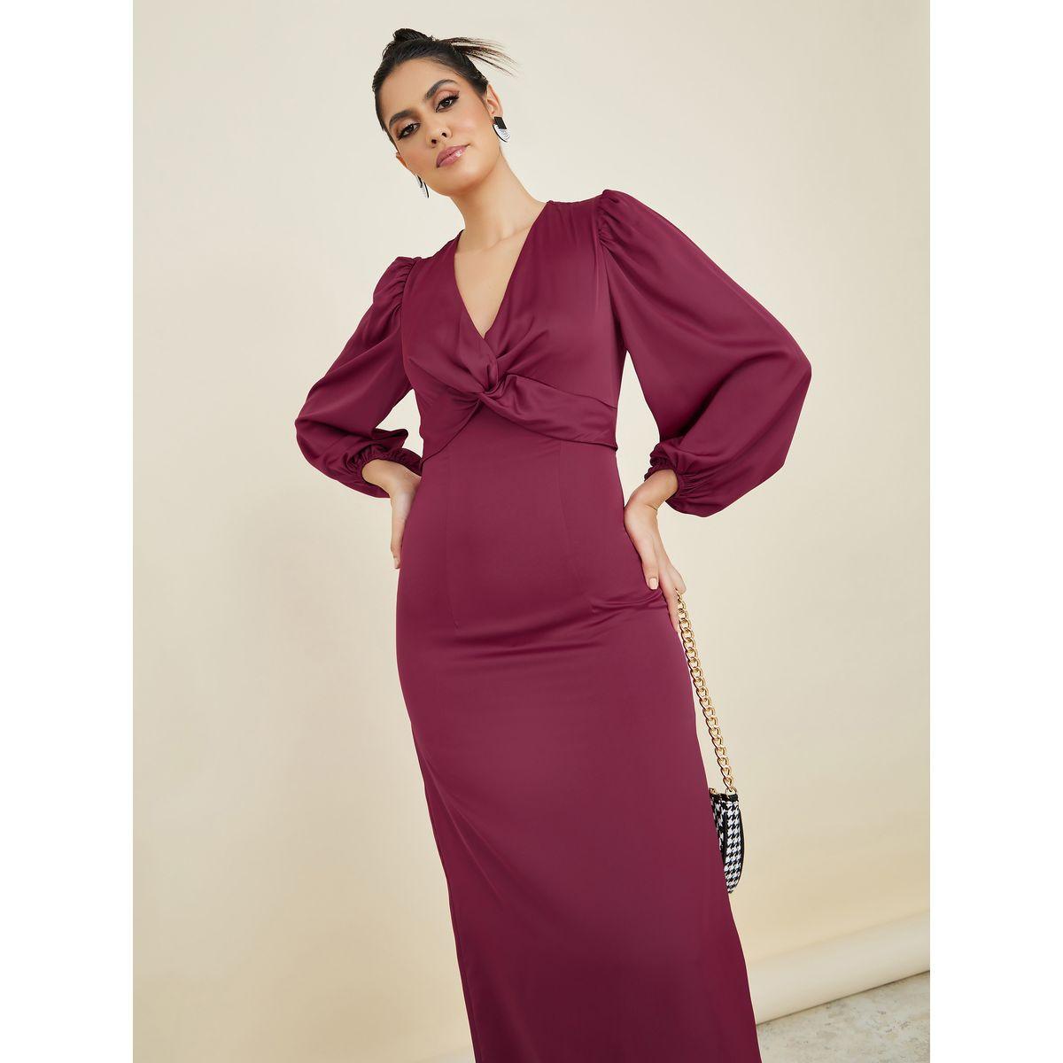 Styli Long Sleeves Knot Detail A-Line Maxi Dress-women-clothing-dresses-image-2