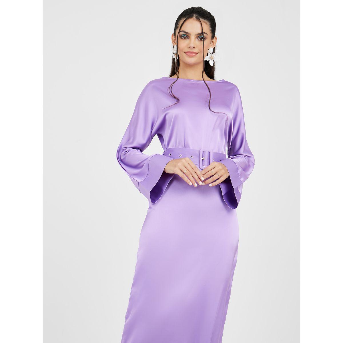 Styli Boat Neck A-Line Maxi Dress with Belt-women-clothing-dresses-image-2