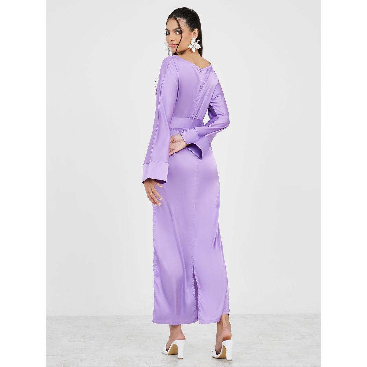 Styli Boat Neck A-Line Maxi Dress with Belt-women-clothing-dresses-image-4