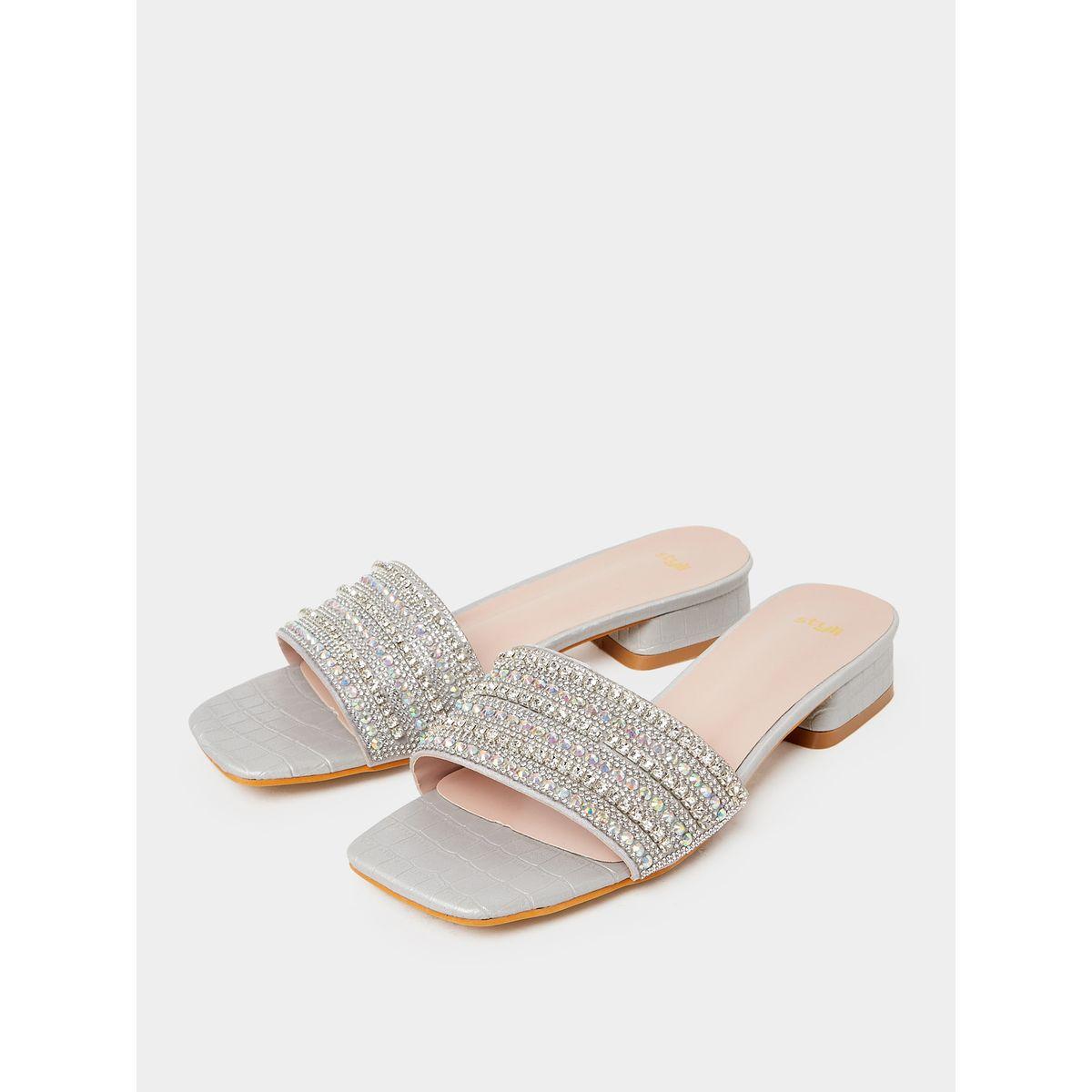 Styli Embellished Strap Low Heel Sandals-women-shoes-heels-image-3