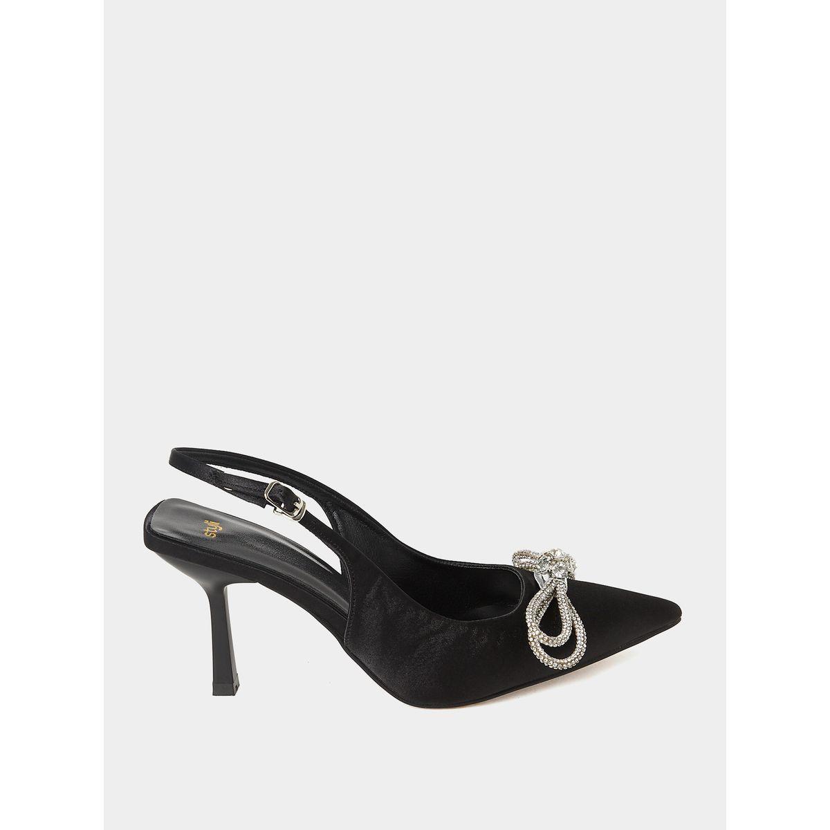 Styli Embellished Bow Accent Sling Back Mid Heel Pumps-women-shoes-heels-image-2