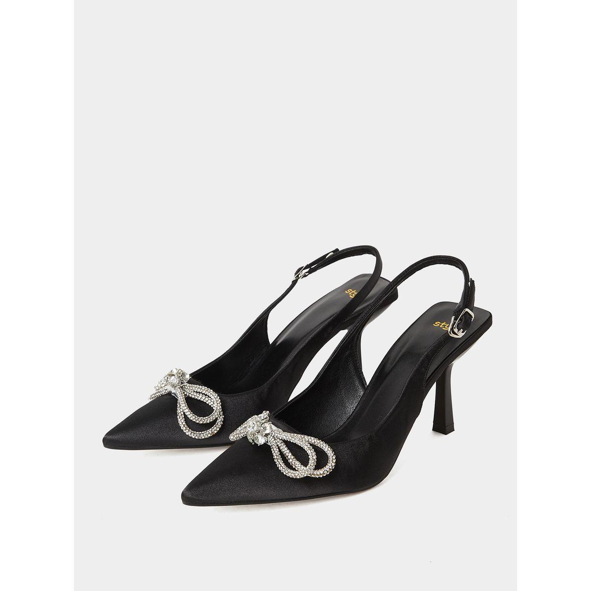 Styli Embellished Bow Accent Sling Back Mid Heel Pumps-women-shoes-heels-image-3
