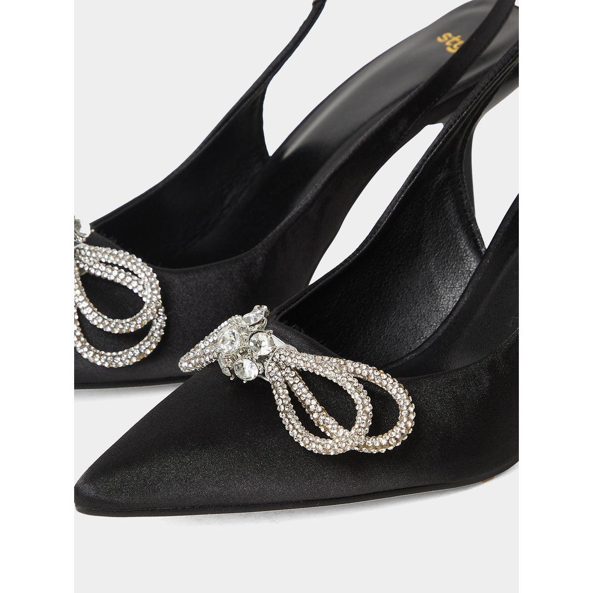 Styli Embellished Bow Accent Sling Back Mid Heel Pumps-women-shoes-heels-image-5