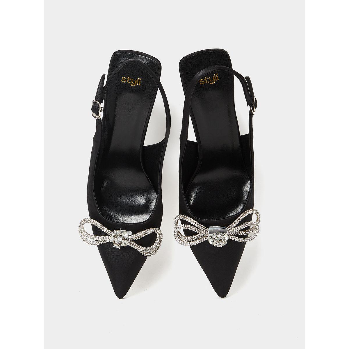 Styli Embellished Bow Accent Sling Back Mid Heel Pumps-women-shoes-heels-image-6