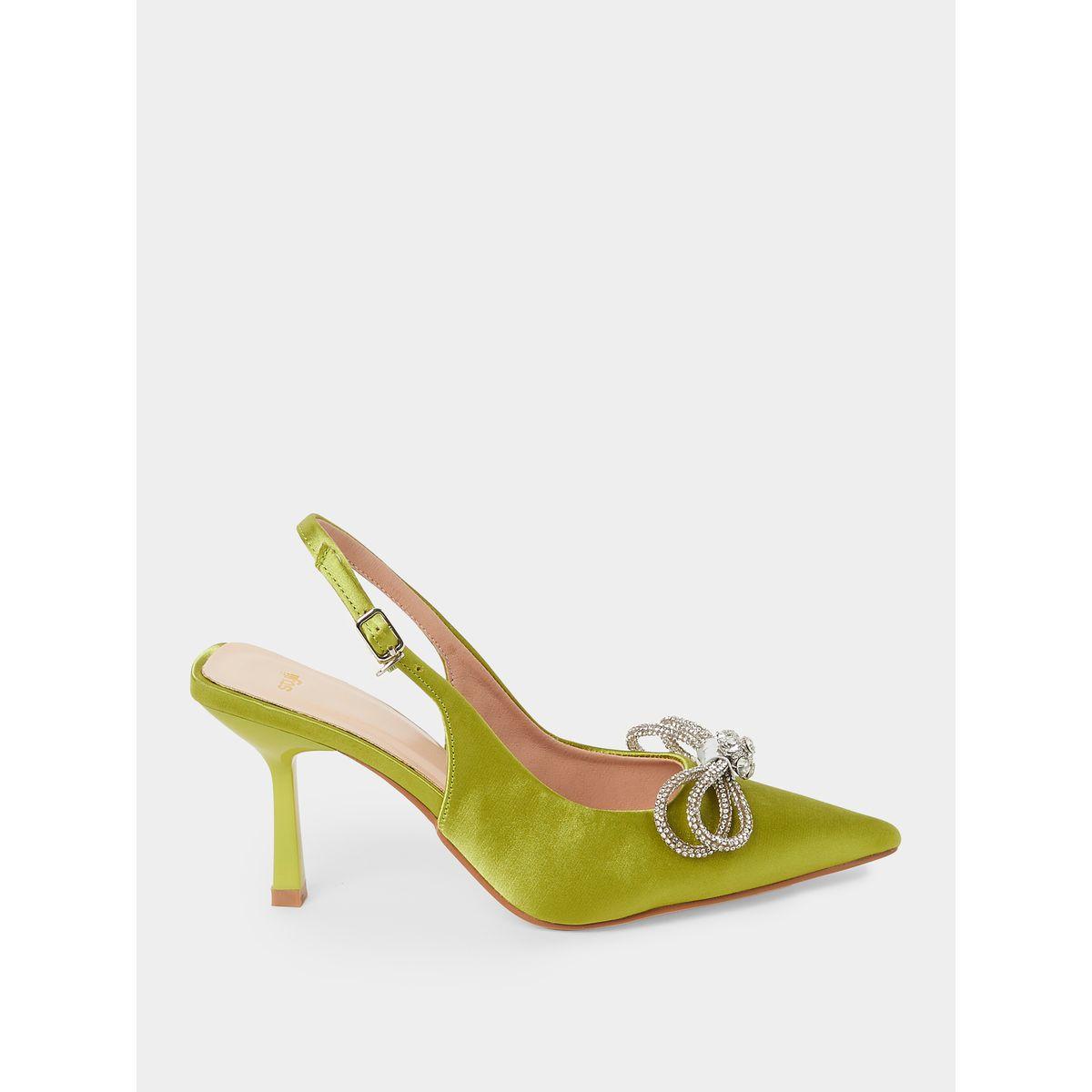 Styli Embellished Bow Accent Sling Back Mid Heel Pumps-women-shoes-heels-image-2