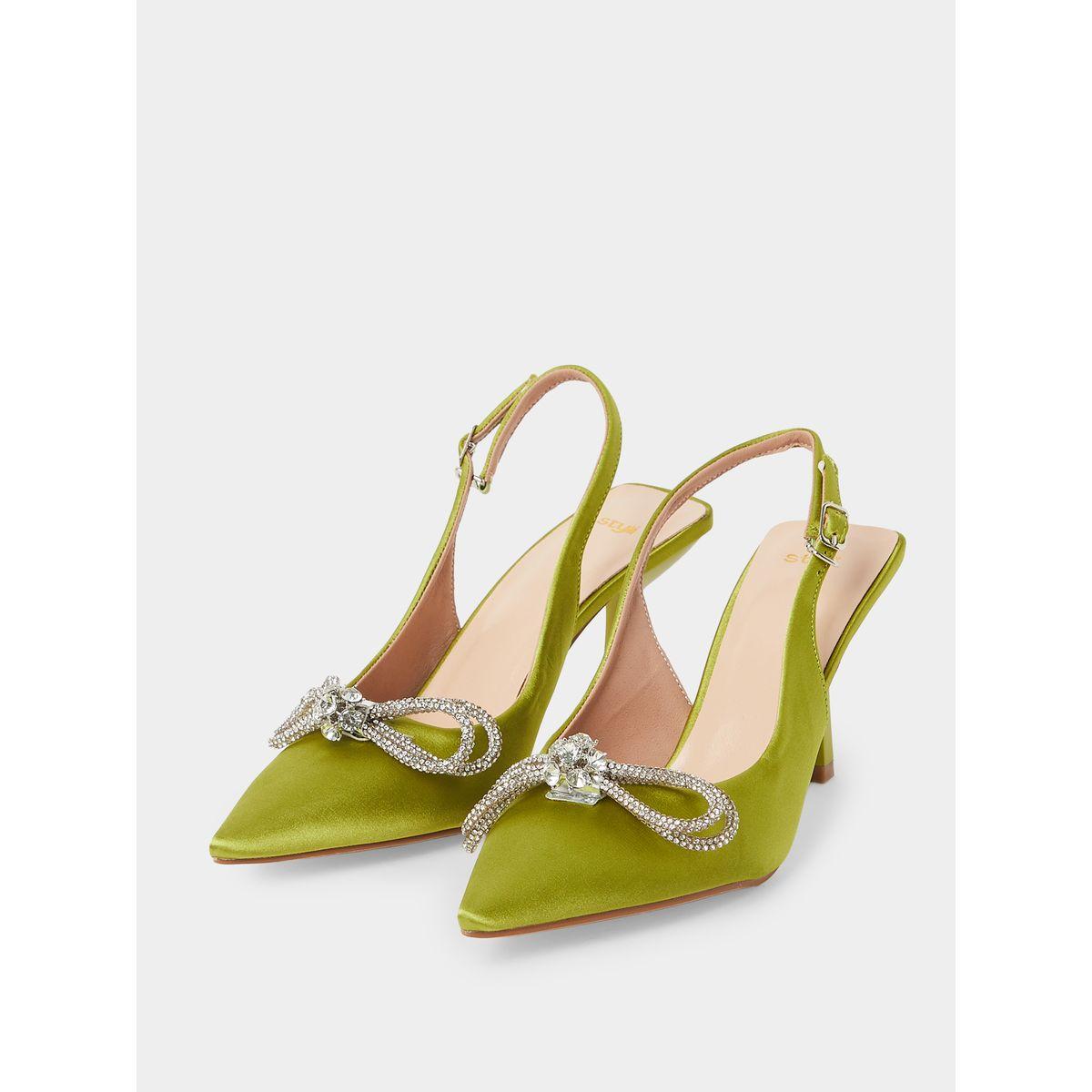 Styli Embellished Bow Accent Sling Back Mid Heel Pumps-women-shoes-heels-image-3