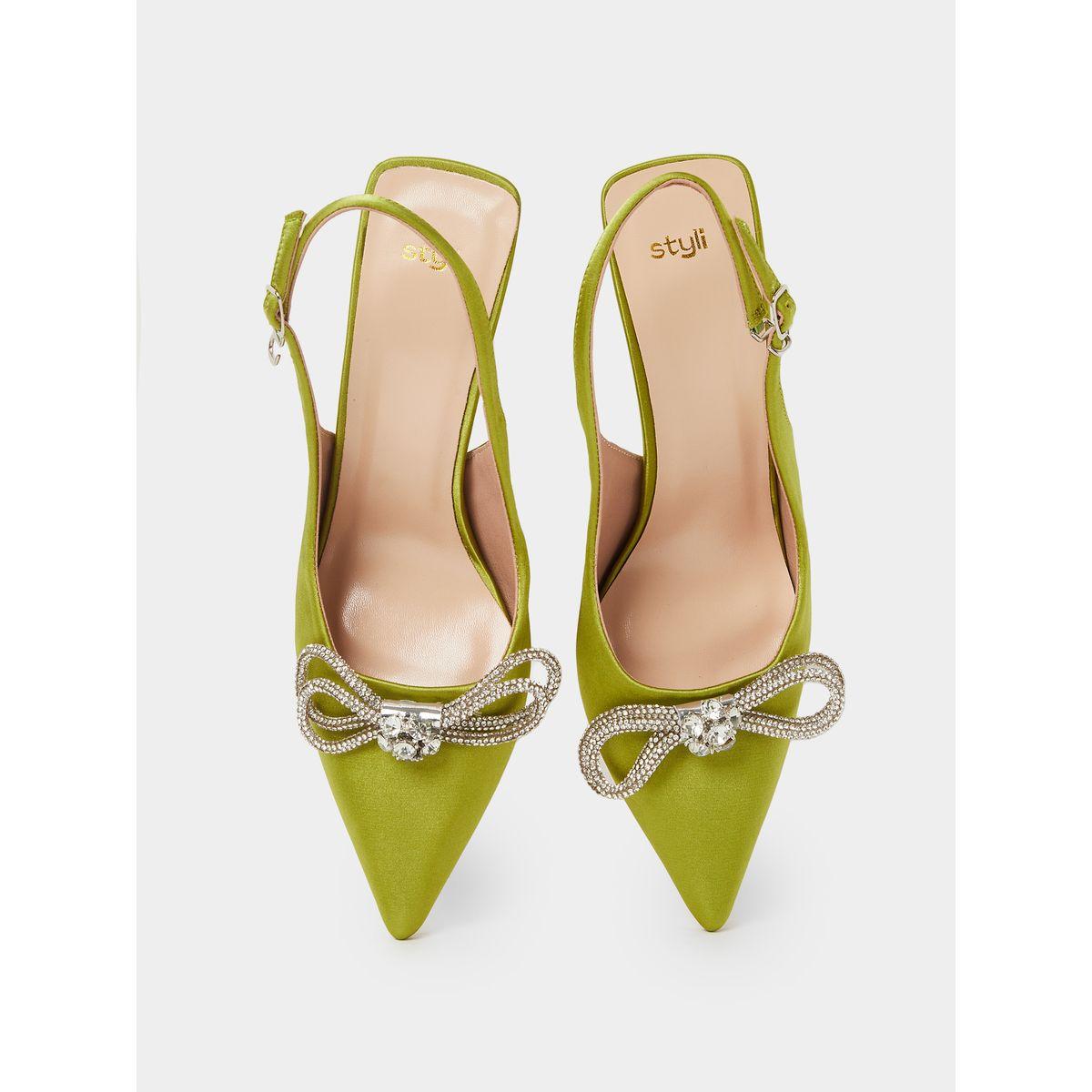 Styli Embellished Bow Accent Sling Back Mid Heel Pumps-women-shoes-heels-image-6