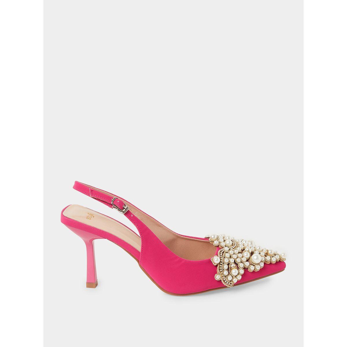Styli Pearl Embellished Mid Heel Sling Back Pumps-women-shoes-heels-image-2