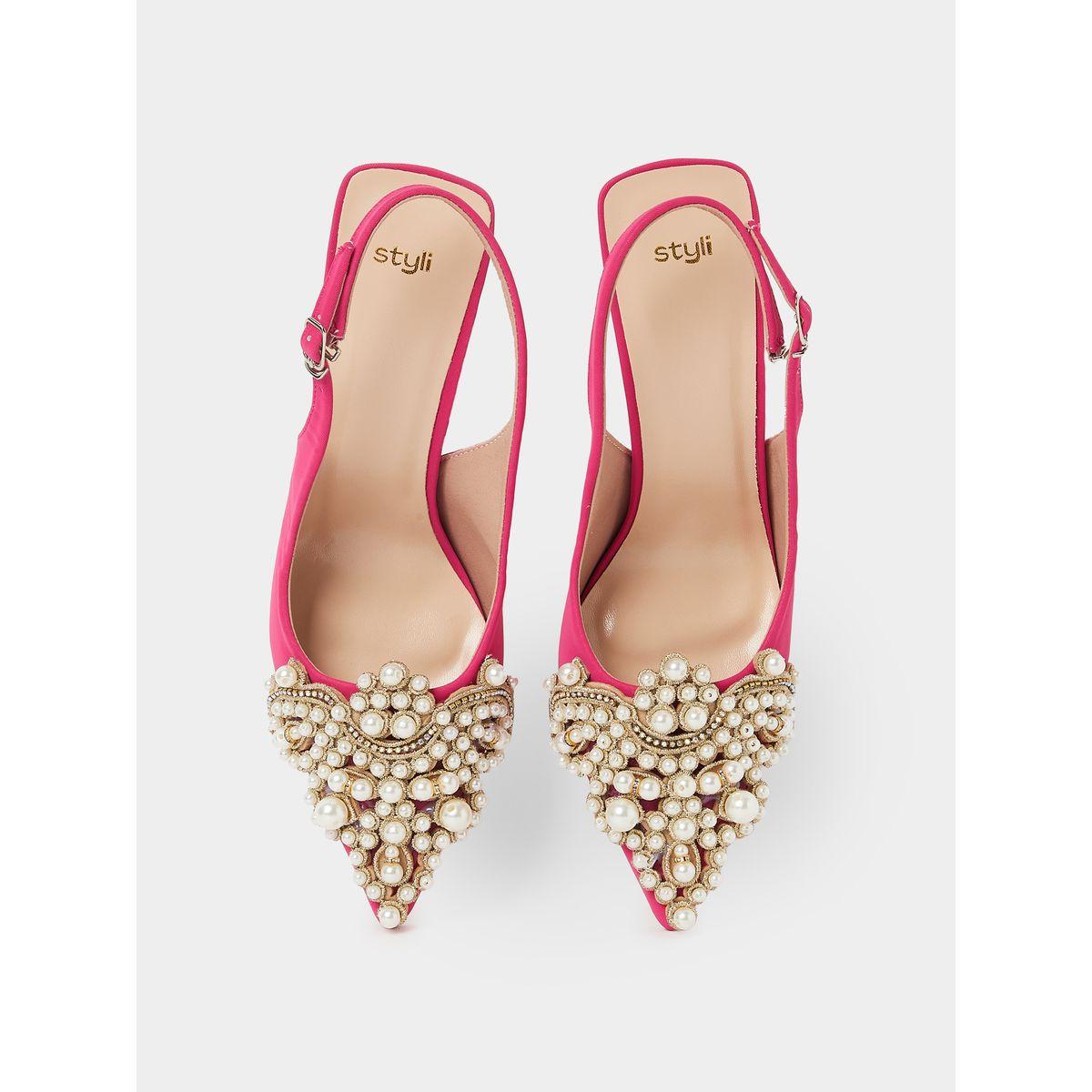 Styli Pearl Embellished Mid Heel Sling Back Pumps-women-shoes-heels-image-6