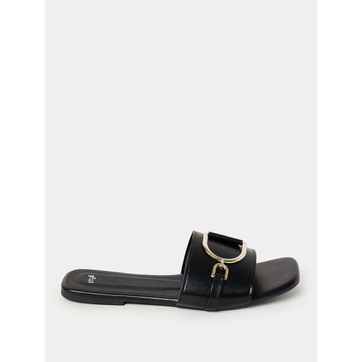 Styli Buckle Accent Patent Strap Flat Sandals-women-shoes-sandals-flats-image-1