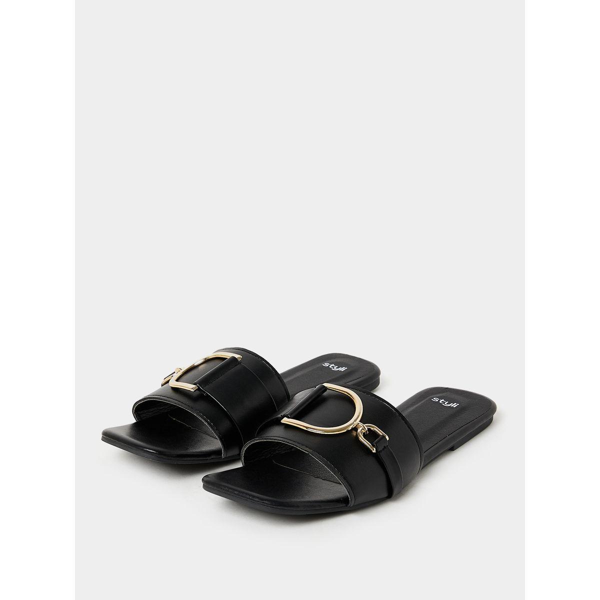 Styli Buckle Accent Patent Strap Flat Sandals-women-shoes-sandals-flats-image-3