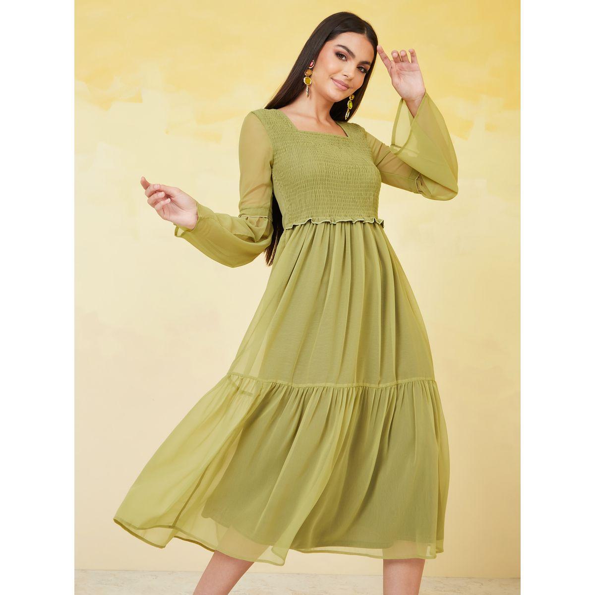 Styli Square Neck Shirred Detail A-Line Midi Dress-women-clothing-dresses-image-2
