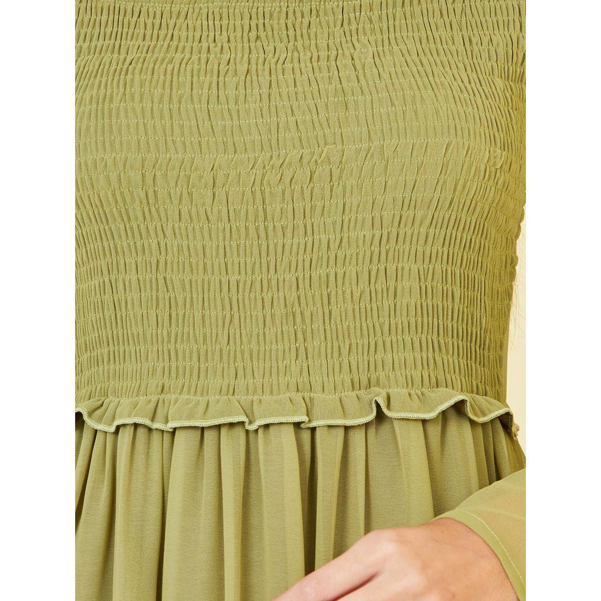 Styli Square Neck Shirred Detail A-Line Midi Dress-women-clothing-dresses-image-3