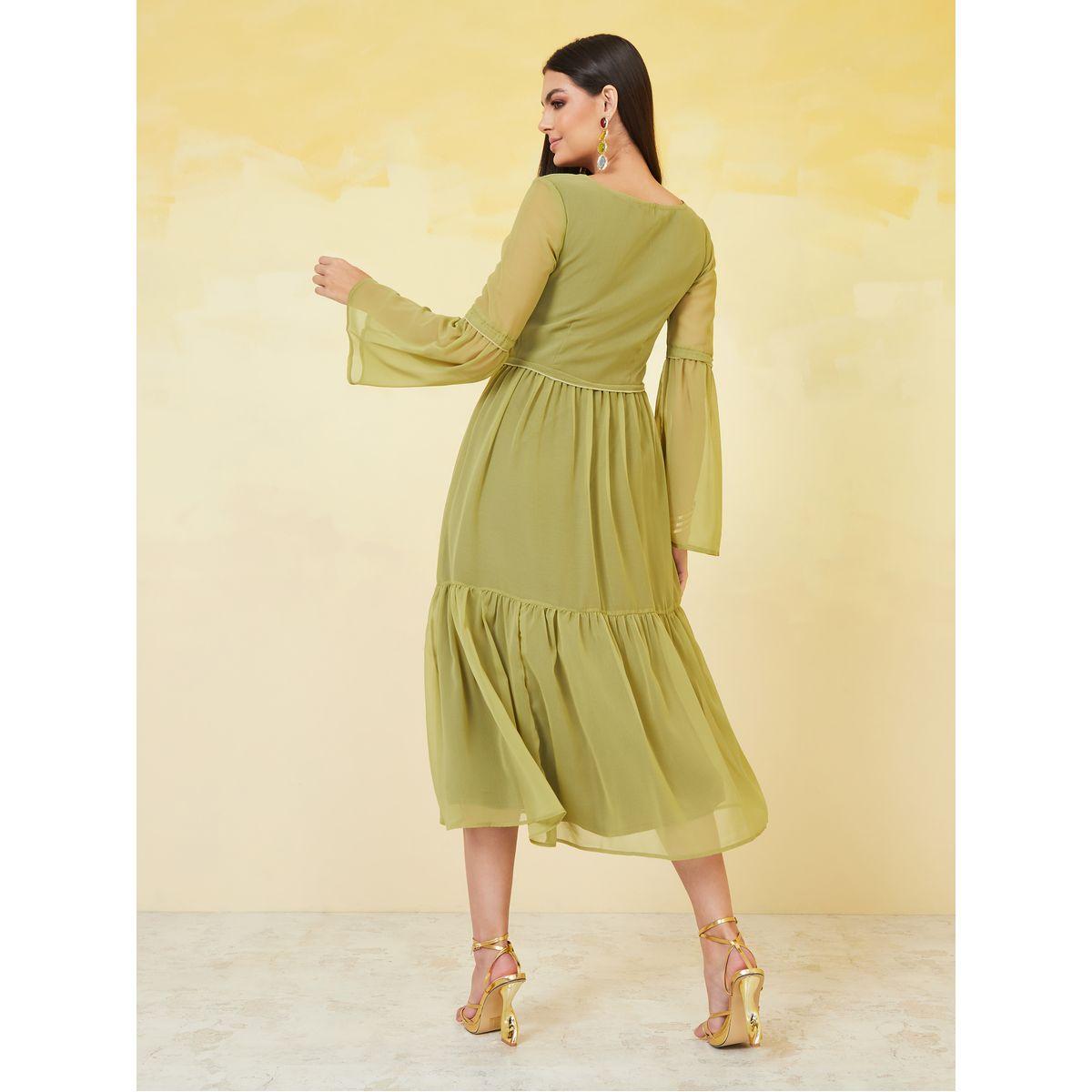 Styli Square Neck Shirred Detail A-Line Midi Dress-women-clothing-dresses-image-4
