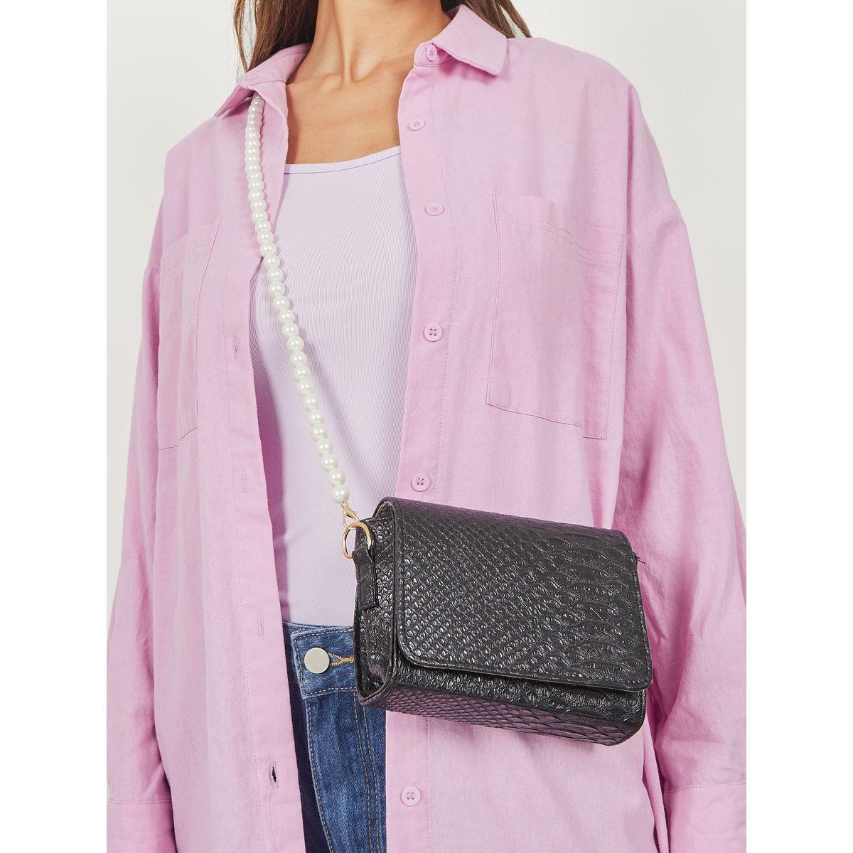 Styli Croc Texture Faux Pearl Chain Crossbody Bag-women-bagsandwallets-handbags-image-2