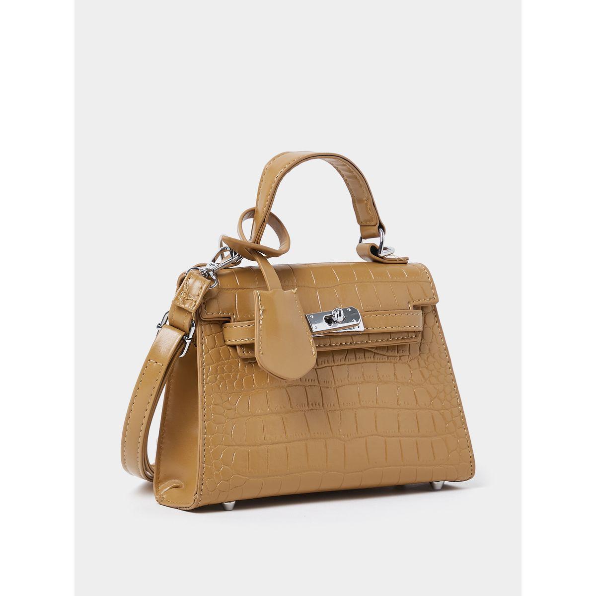 Styli Croc Textured Handbag with Turn Lock-women-bagsandwallets-handbags-image-1
