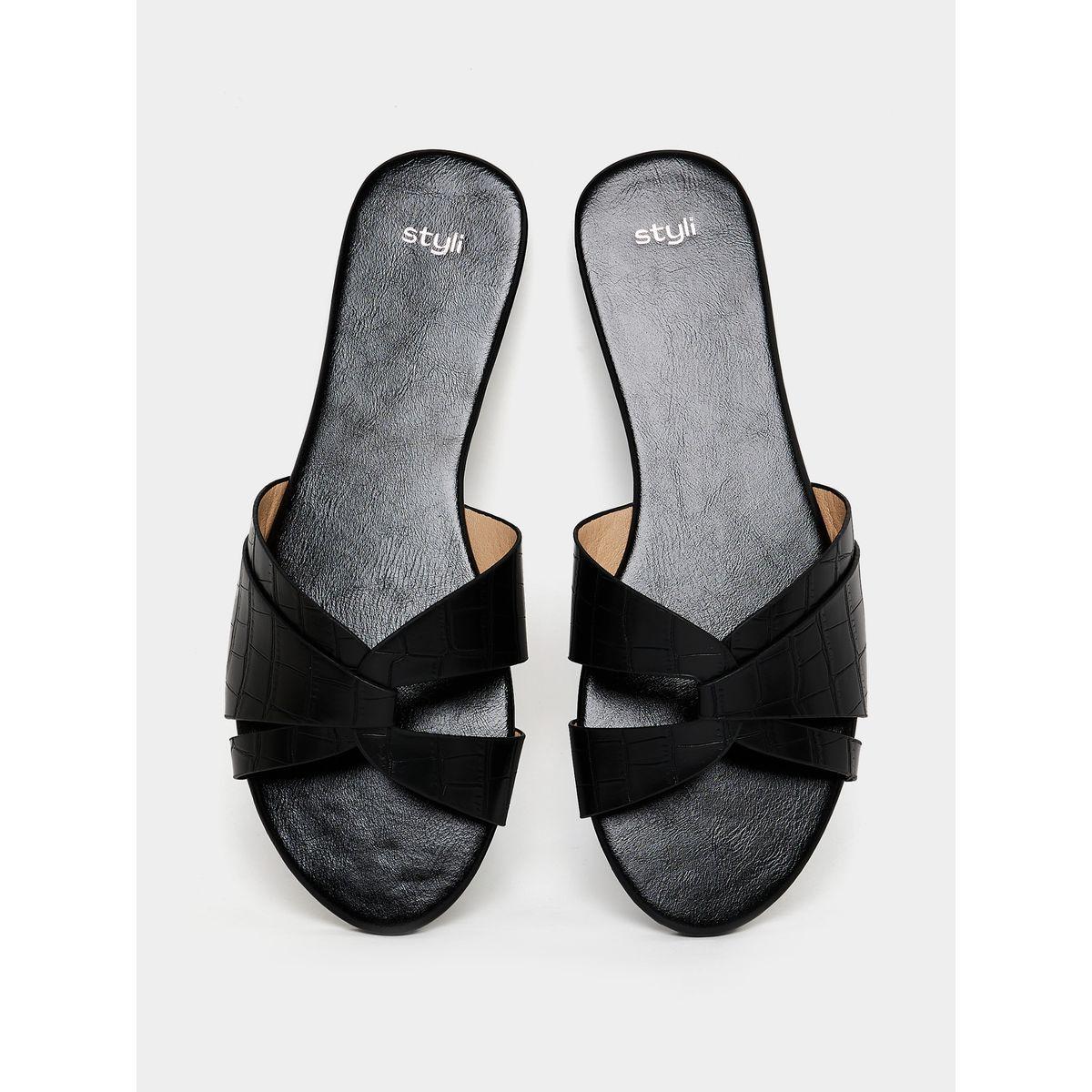 Styli Textured Cross Strap Flat Sandals-women-shoes-sandals-flats-image-6