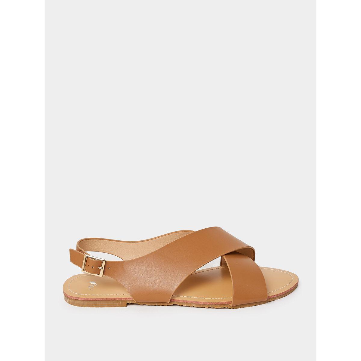 Styli Wide Cross Strap Flat Sandals-women-shoes-sandals-flats-image-1