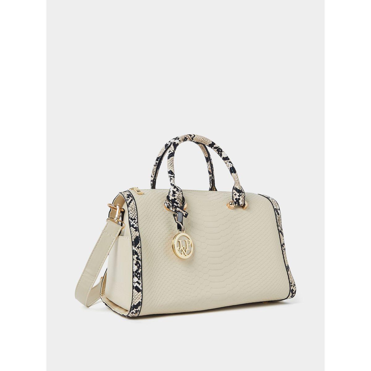 Styli Snakeskin Panel Print Bowling Bag with Zip Closure-women-bagsandwallets-handbags-image-1