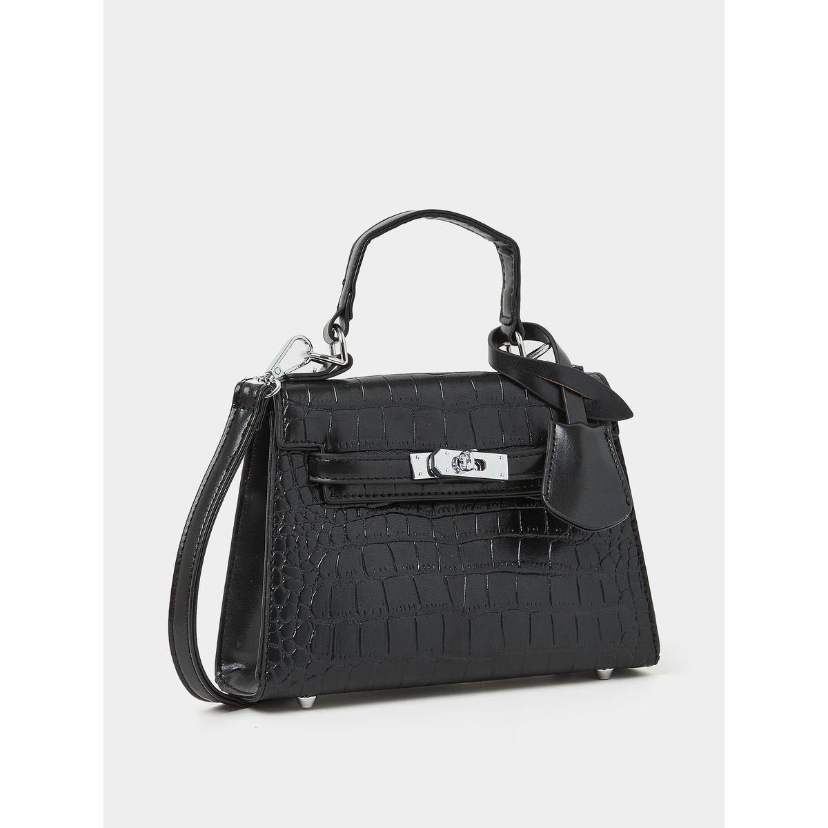 Styli Croc Textured Handbag with Turn Lock-women-bagsandwallets-handbags-image-1