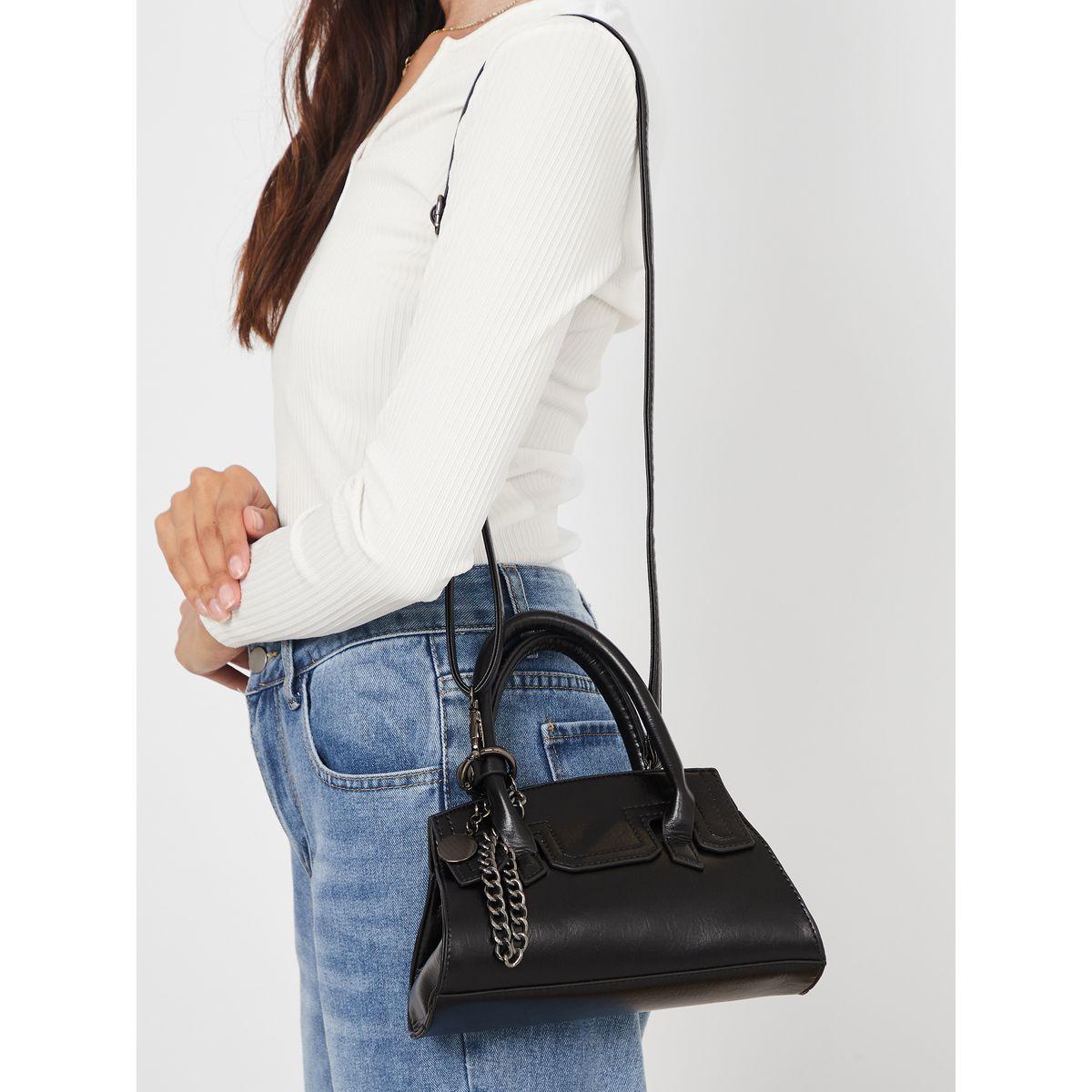 Styli Chain Detail Lock Handle Handbag-women-bagsandwallets-handbags-image-3