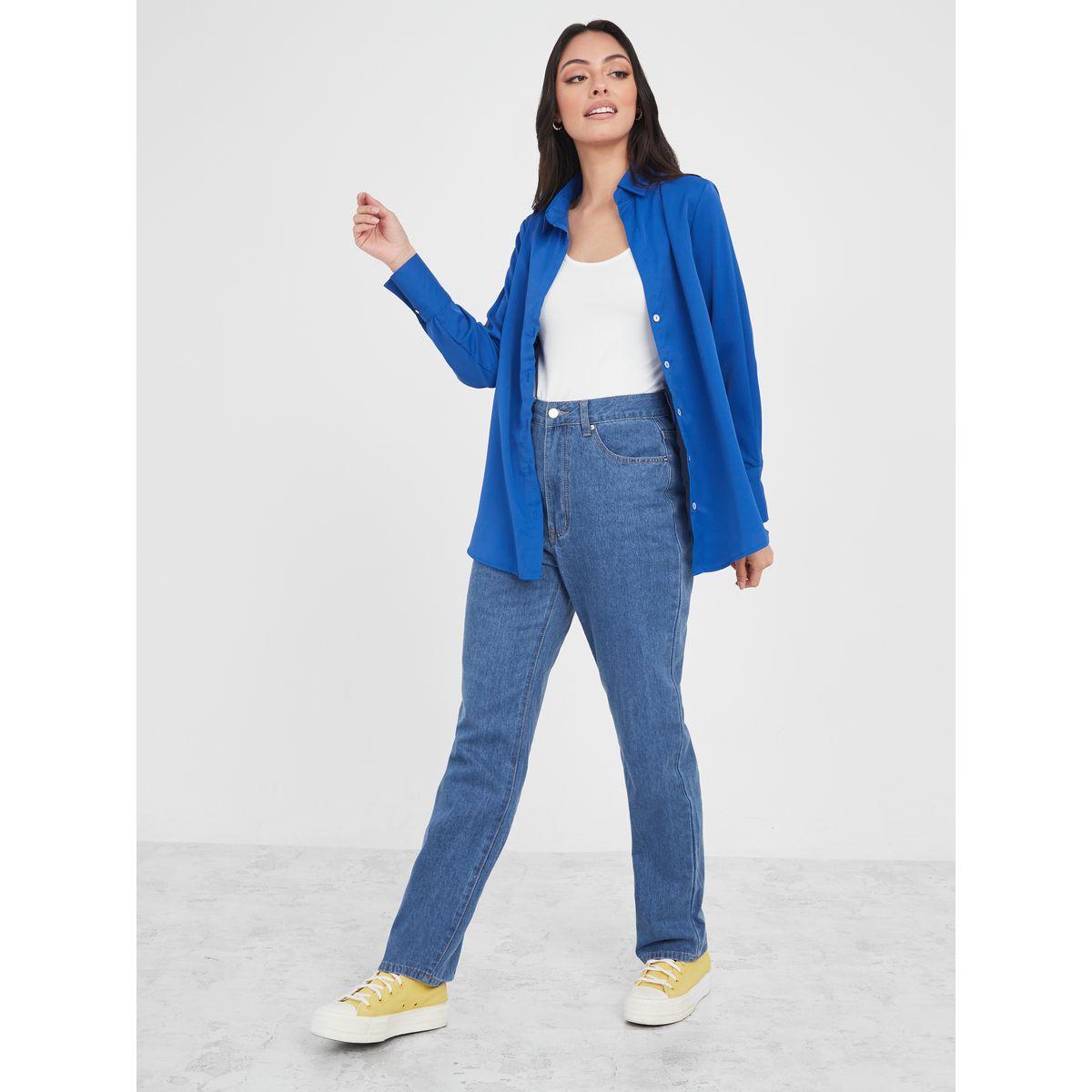 جينز بقصة مستقيمة وخصر عالي-women-clothing-bottoms-jeans-image-2