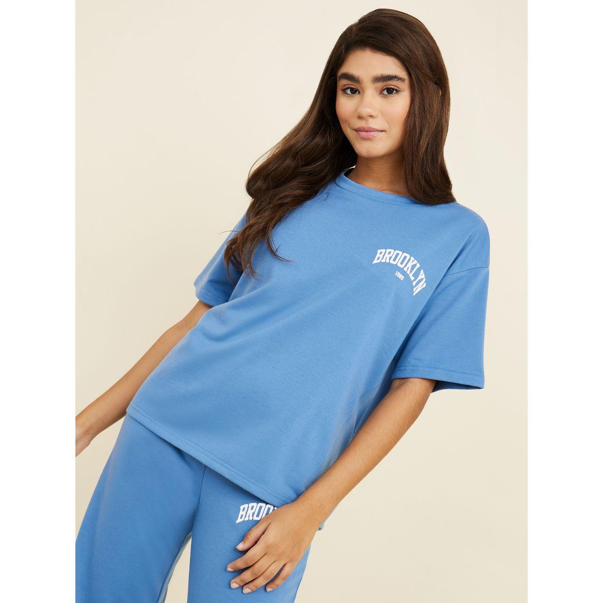 Styli Unwind Brooklyn Slogan Melange T-Shirt & Trouser Lounge Set-women-clothing-coordsets-image-2