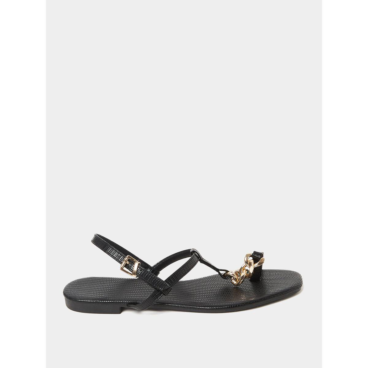 Styli Chain Accent Textured Flat Sandals-women-shoes-sandals-flats-image-2