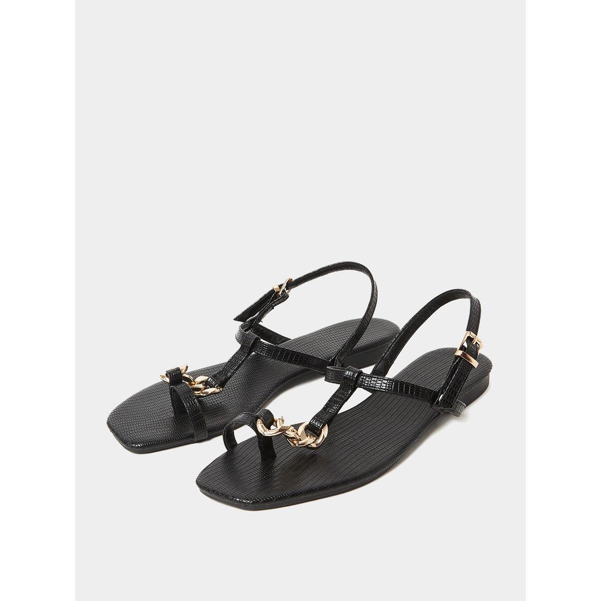 Styli Chain Accent Textured Flat Sandals-women-shoes-sandals-flats-image-3