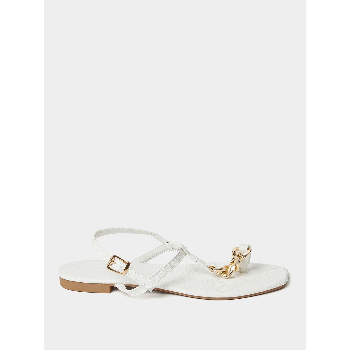 Styli Chain Accent Textured Flat Sandals-women-shoes-sandals-flats-image-2