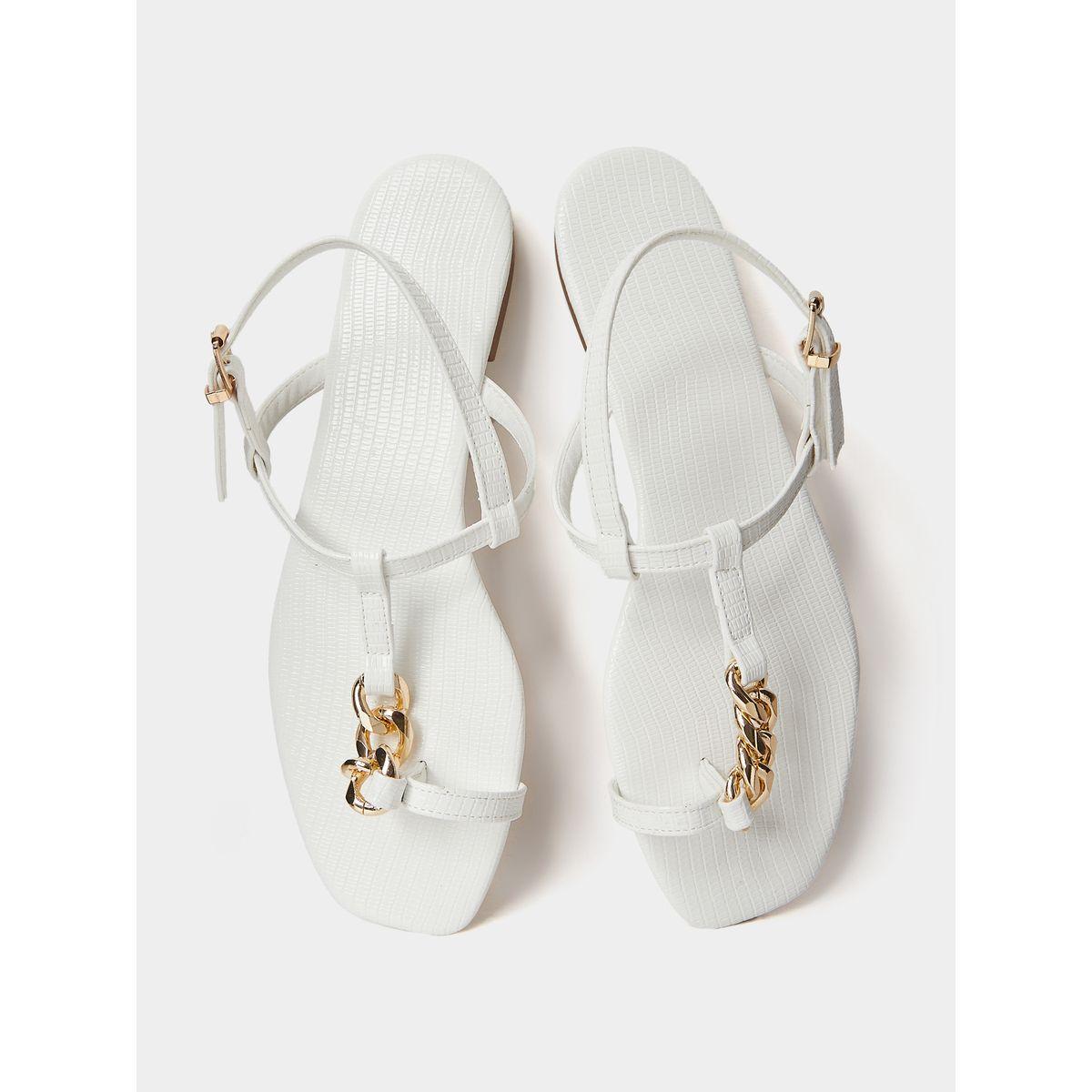 Styli Chain Accent Textured Flat Sandals-women-shoes-sandals-flats-image-6
