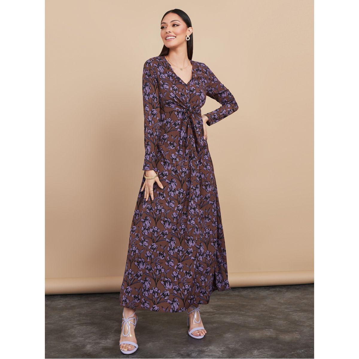 Styli Knot Detail Floral Print A-Line Maxi Dress-women-clothing-dresses-image-1