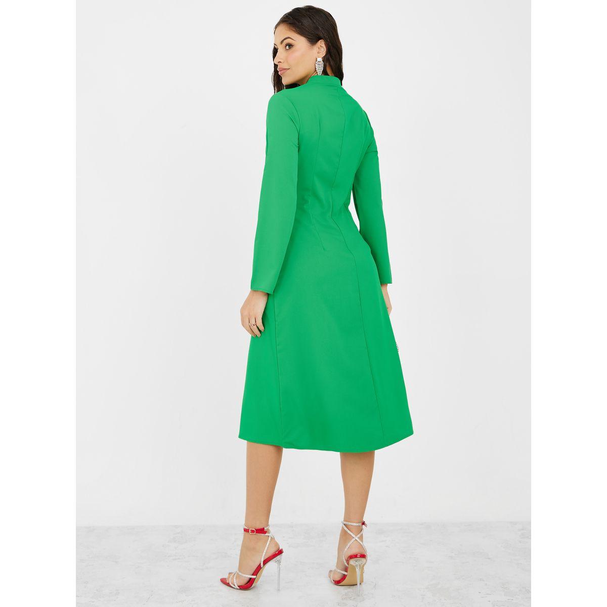 Styli Pleat Detail V Neck Midi Dress-women-clothing-dresses-image-4