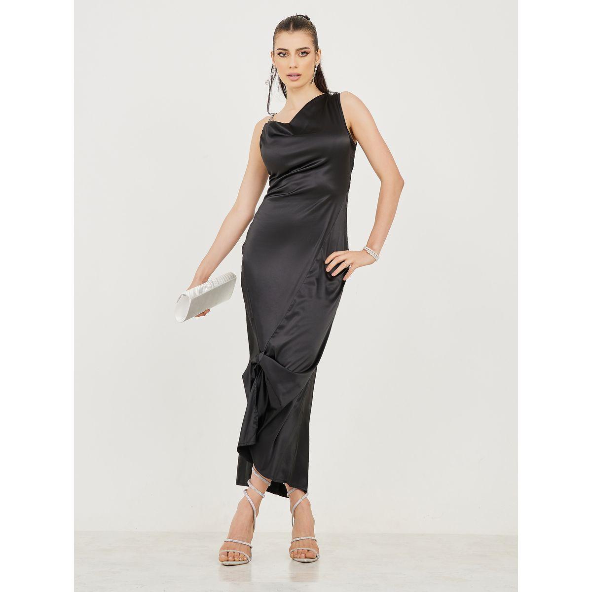 Styli One Side Shoulder Knot Detail Satin Maxi Dress-women-clothing-dresses-image-1