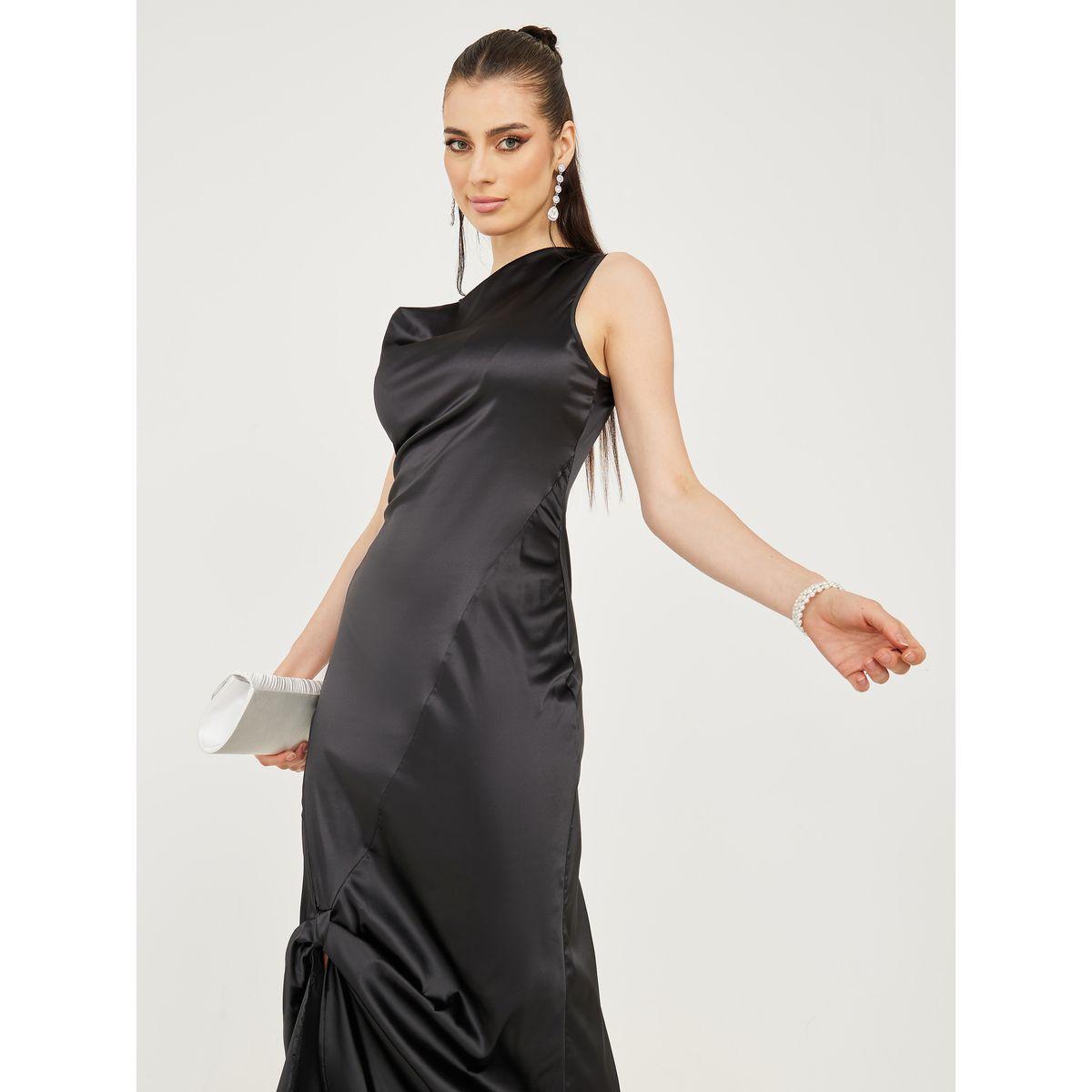 Styli One Side Shoulder Knot Detail Satin Maxi Dress-women-clothing-dresses-image-2