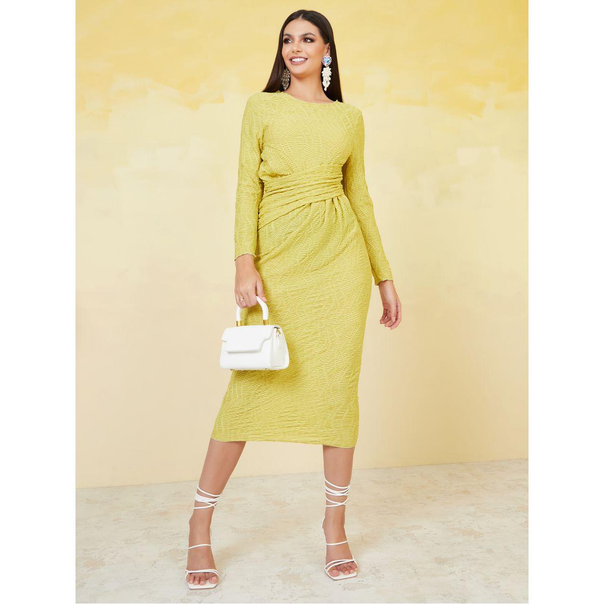 Styli Textured Wrap Front Sheath Midi Dress-women-clothing-dresses-image-1