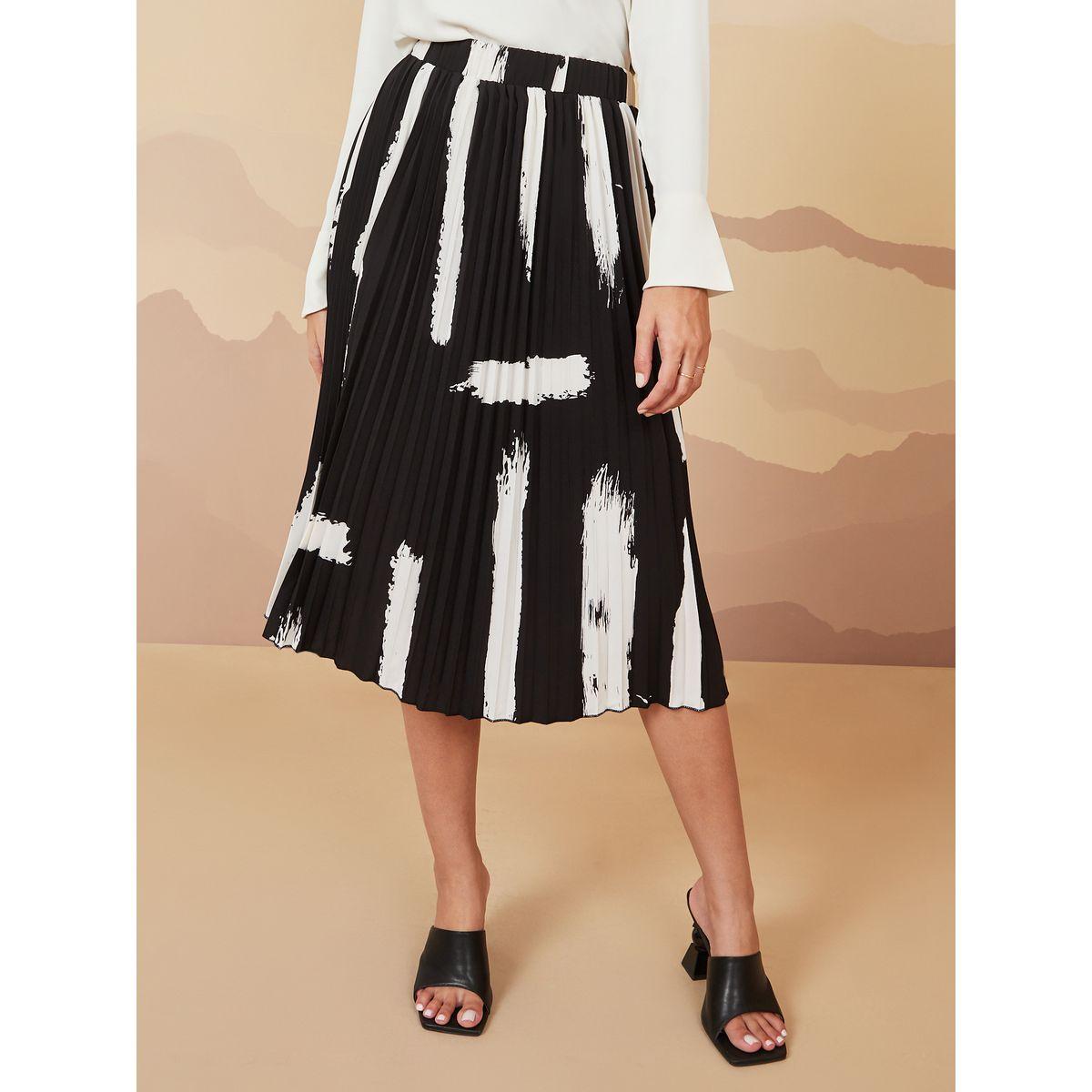 Styli Pleated Printed A-Line Midi Skirt-women-clothing-bottoms-skirts-image-1