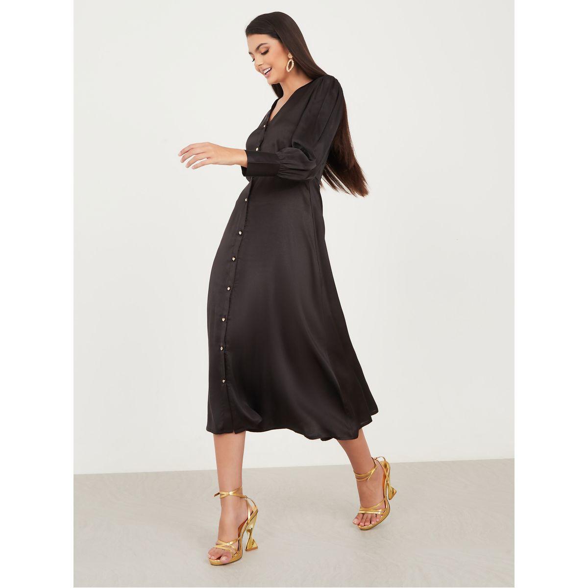 Styli Front Button Placket A-Line Midi Dress-women-clothing-dresses-image-1
