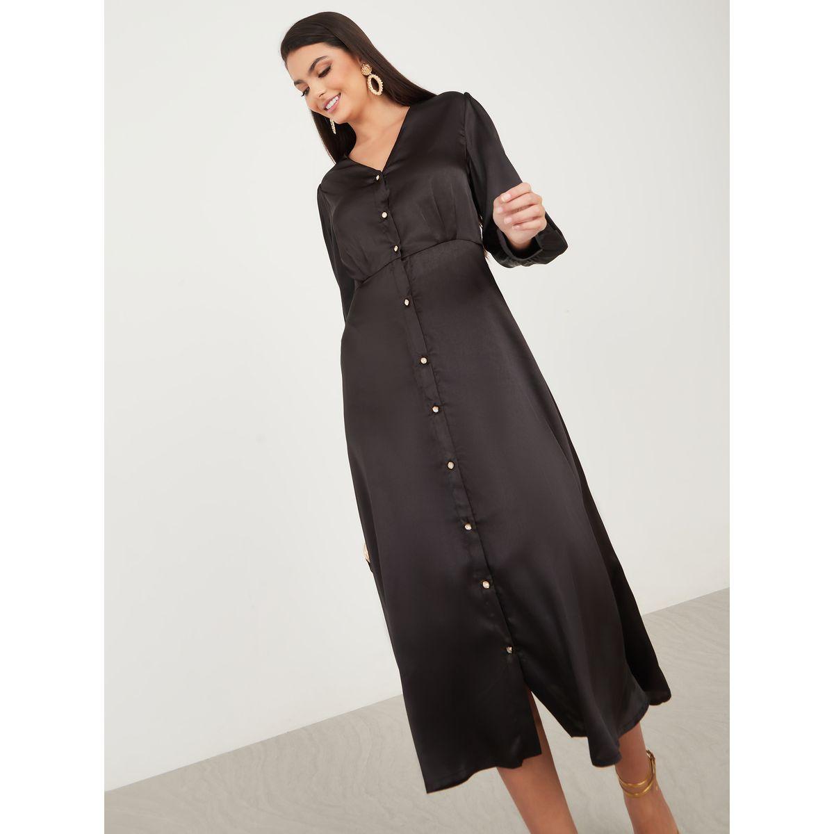 Styli Front Button Placket A-Line Midi Dress-women-clothing-dresses-image-2