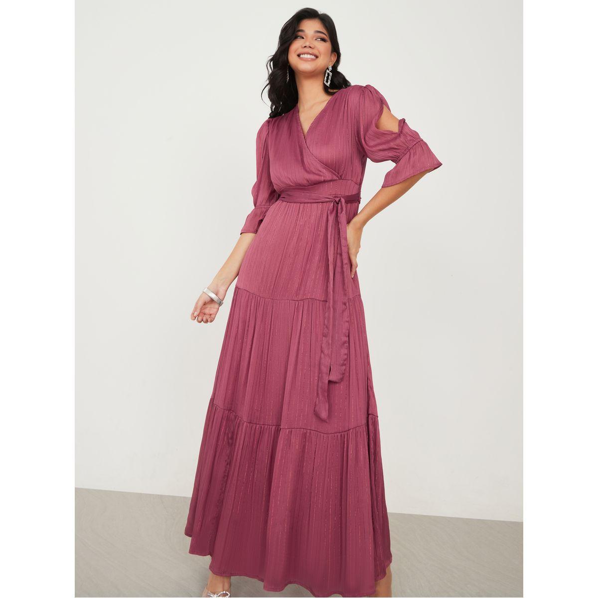 Styli Slit Sleeve Lurex Detail Tiered Maxi Dress-women-clothing-dresses-image-1