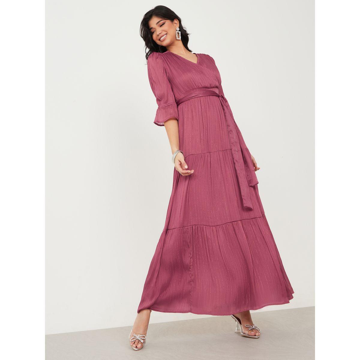 Styli Slit Sleeve Lurex Detail Tiered Maxi Dress-women-clothing-dresses-image-2