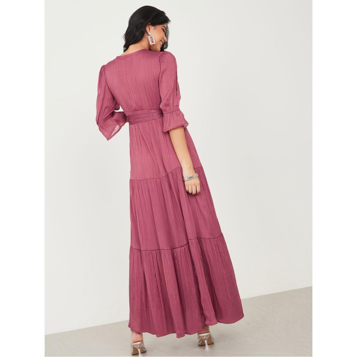 Styli Slit Sleeve Lurex Detail Tiered Maxi Dress-women-clothing-dresses-image-4