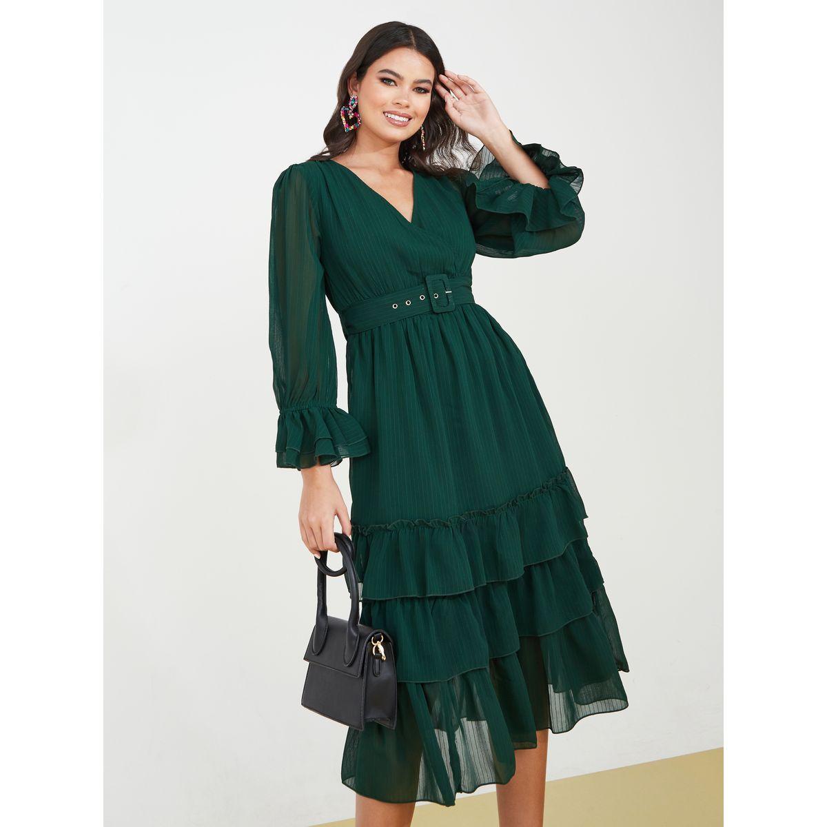 Styli Bell Sleeve Lurex Layered Midi Dress-women-clothing-dresses-image-1